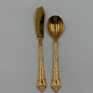 Everbrite Deluxe Gold Plated Stainless Steel Flatware Butter Serving Knife Spoon